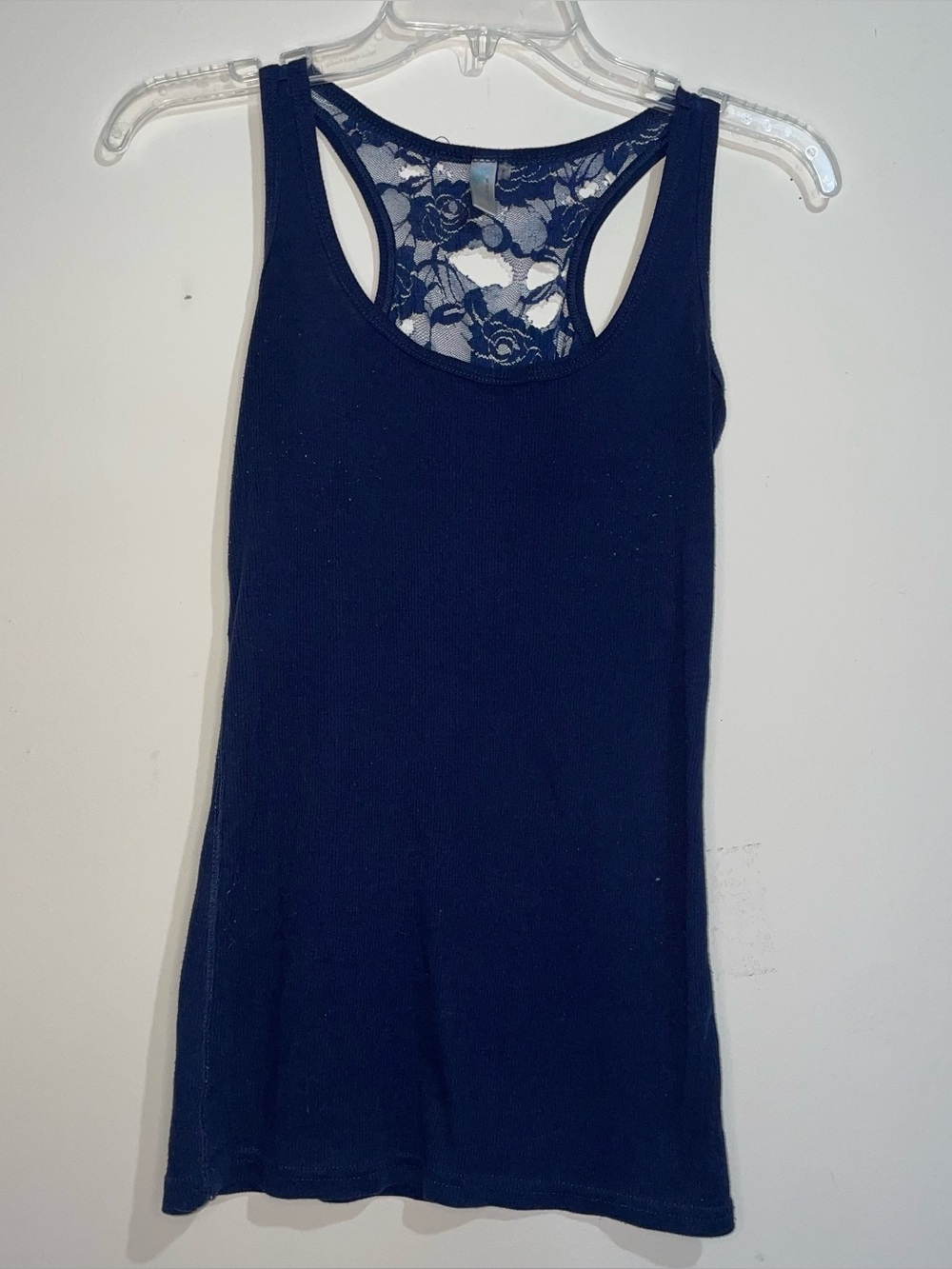 Navy Ribbed Distressed Lace Back S Tank Top Y2K Gothic Grunge